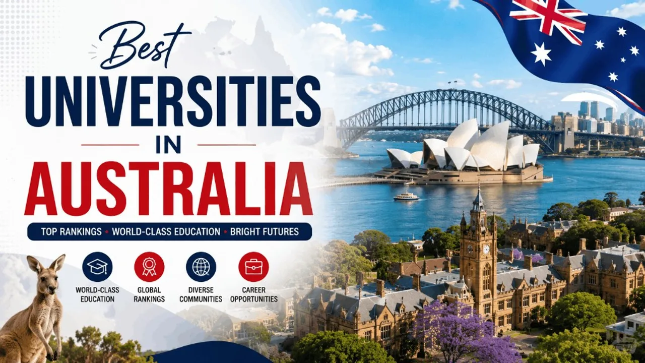 Collage of Australian landmarks, university sandstone buildings, and study icons — best universities in Australia guide for international and domestic students
