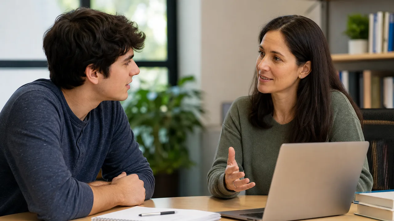 University student meeting with an academic advisor to plan recovery after a failed unit