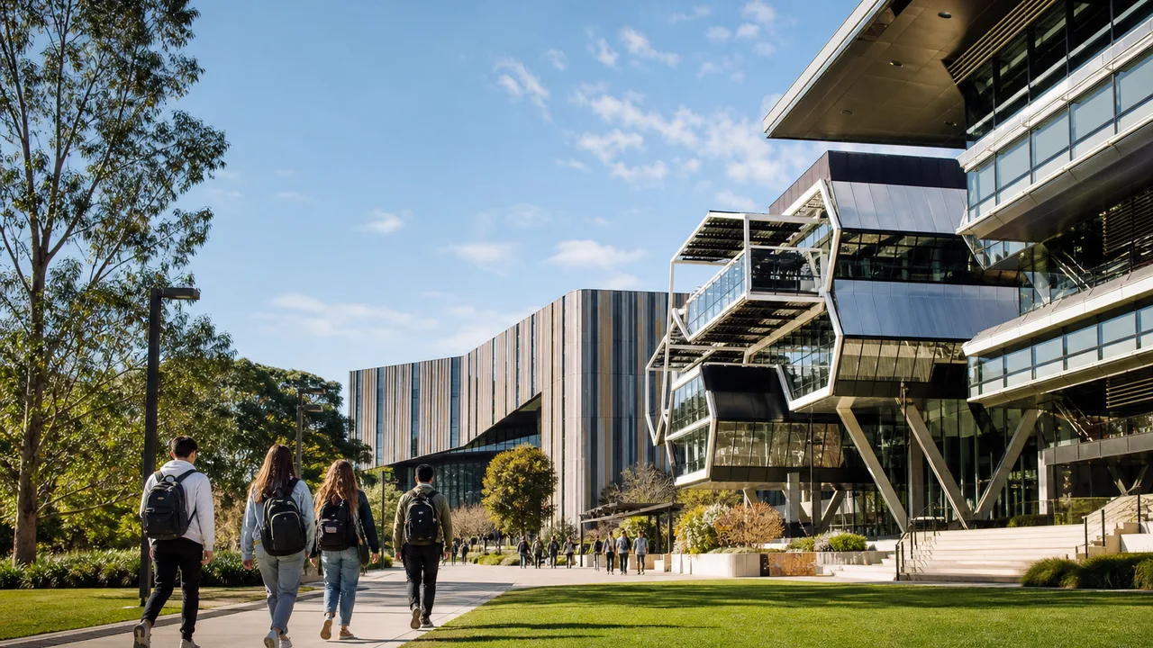 Uni University campus with students walking on a sunny day — guide to Melbourne campuses, courses, and WAM planning
