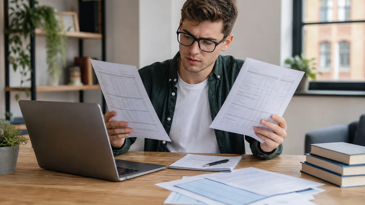 Postgraduate applicant comparing WAM and GPA documents on a laptop while preparing a university application